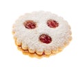 Christmas Cookies: Christmas pastries: Linzer eyes  `Linzer Augen` from the front on a white background Royalty Free Stock Photo