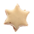 Christmas Cookies: Christmas Cookies: Single `Zimtstern` star of cinnamon from above isolated on white background