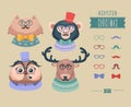 Christmas hipster animals. Vector illustration