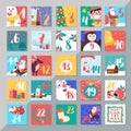 Christmas holiday advent calendar template design. Merry xmas da