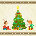 Christmas Holiday Atmosphere, Children with Gifts Royalty Free Stock Photo