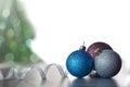 Christmas Holiday Background decorated with baubles, light garland. Christmas and New Year Decoration Royalty Free Stock Photo