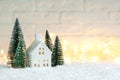 Christmas holiday background with decorative candlestick in the shape of a house Royalty Free Stock Photo