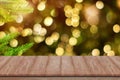 Wooden deck table over christmas holiday background Royalty Free Stock Photo