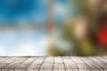 Christmas holiday background with empty wooden deck table over bokeh. Ready for product montage Royalty Free Stock Photo