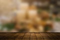 Christmas holiday background with empty wooden deck table over bokeh. Ready for product montage Royalty Free Stock Photo