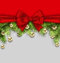 Christmas Holiday Background with Fir Twigs and Golden Glass Balls Royalty Free Stock Photo