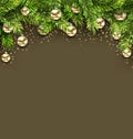 Christmas Holiday Background with Fir Twigs and Golden Glass Balls Royalty Free Stock Photo