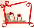 Christmas holiday background with gift ribbon with