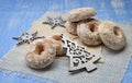 Christmas Holiday Background with Gingerbread cookies, Christmas decoration and sweets on wood backgroundÃÅ½ Royalty Free Stock Photo