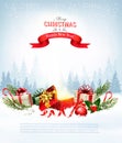 Christmas holiday background with presents and magic box. Royalty Free Stock Photo