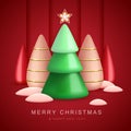 Christmas holiday background with realistic 3D plastic Christmas trees. Merry Christmas and Happy new Year greeting card. Royalty Free Stock Photo