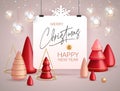 Christmas holiday background with realistic 3D plastic Christmas trees. Merry Christmas and Happy new Year greeting card. Royalty Free Stock Photo