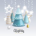 Christmas holiday background with realistic 3D plastic Christmas trees. Merry Christmas and Happy new Year greeting card. Royalty Free Stock Photo