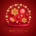 Christmas holiday background with realistic 3D plastic decorations. Merry Christmas and Happy new Year greeting card. Royalty Free Stock Photo