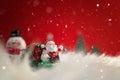 Christmas holiday background with Santa and decorations. Christmas landscape with gifts and snow. Merry christmas and happy new ye Royalty Free Stock Photo