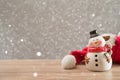 Christmas holiday background with Santa and decorations. Christmas landscape with gifts and snow. Merry christmas and happy new ye Royalty Free Stock Photo