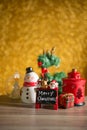 Christmas holiday background with Santa and decorations. Christmas landscape with gifts and snow. Merry christmas and happy new ye Royalty Free Stock Photo