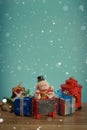 Christmas holiday background with Santa and decorations. Christmas landscape with gifts and snow. Merry christmas and happy new ye Royalty Free Stock Photo