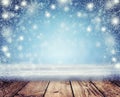 Christmas night background. A snowstorm and an empty table in th Royalty Free Stock Photo