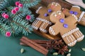 Christmas and holiday baking . Ginger men cookies with decor Royalty Free Stock Photo