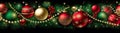 Christmas holiday banner background with colored balls, golden stars, pine branches and Christmas decorationslack Royalty Free Stock Photo
