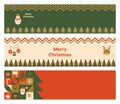 Christmas holiday banner set with geometric mosaic elements, winter festive symbols, Santa, Christmas tree in vector Royalty Free Stock Photo