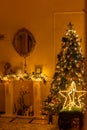 Christmas holiday. Beautifully decorated house with Christmas tree and Christmas presents Royalty Free Stock Photo