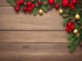 Christmas holiday border on rustic old wooden background, generative AI Royalty Free Stock Photo