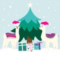 Christmas holiday card with cute llamas