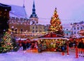 Christmas holiday in the city new year in Tallinn old town square Christmas tree decoration light market place Estonia Royalty Free Stock Photo