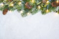 Christmas Holiday concept with decorated fir branches and copy space Royalty Free Stock Photo