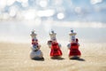 Christmas holiday concept. Funny snowman on the sea. Summer New Year. Merry Christmas and happy holidays. Royalty Free Stock Photo