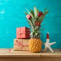 Christmas holiday concept with pineapple as alternative Christm Royalty Free Stock Photo