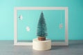 Christmas holiday concept with small pine tree. Winter season modern still life composition Royalty Free Stock Photo