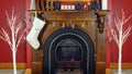 Christmas holiday decorated mantelpiece and fire place Royalty Free Stock Photo