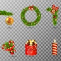 Christmas holiday decorative elements set isolated on transparent background. illustration