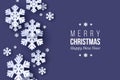 Christmas holiday design with paper cut style snowflakes. Dark blue background with greeting text, vector illustration. Royalty Free Stock Photo