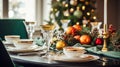 Christmas holiday family breakfast, table setting decor and festive tablescape, English country and home styling Royalty Free Stock Photo