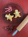 Christmas holiday festive baking with gingerbread men cookies Royalty Free Stock Photo