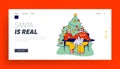 Christmas Holiday Festive Season Tradition, Landing Page Template. Young Couple Characters Writing Letter to Santa Claus Royalty Free Stock Photo