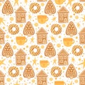 Christmas holiday flat gingerbread vector seamless pattern. Winter season cookie symbols texture. Traditional xmas Royalty Free Stock Photo