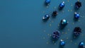 Christmas holiday flat lay composition with blue decorations on blue background. Xmas banner mockup with copy space Royalty Free Stock Photo