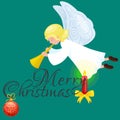 Christmas holiday flying angel with wings and golden trumpet like symbol in Christian religion or new year vector