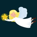 Christmas holiday flying angel with wings and golden trumpet like symbol in Christian religion or new year vector