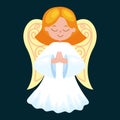 Christmas holiday flying angel with wings and golden trumpet like symbol in Christian religion or new year vector