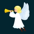 Christmas holiday flying angel with wings and golden trumpet like symbol in Christian religion or new year vector