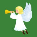 Christmas holiday flying angel with wings and golden trumpet like symbol in Christian religion or new year vector