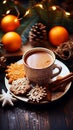 christmas, holiday, food, decorated, table, wooden, drink, winter, cup