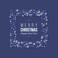 Christmas holiday frame with paper cut style snowflakes. Dark blue background with greeting text, vector illustration. Royalty Free Stock Photo